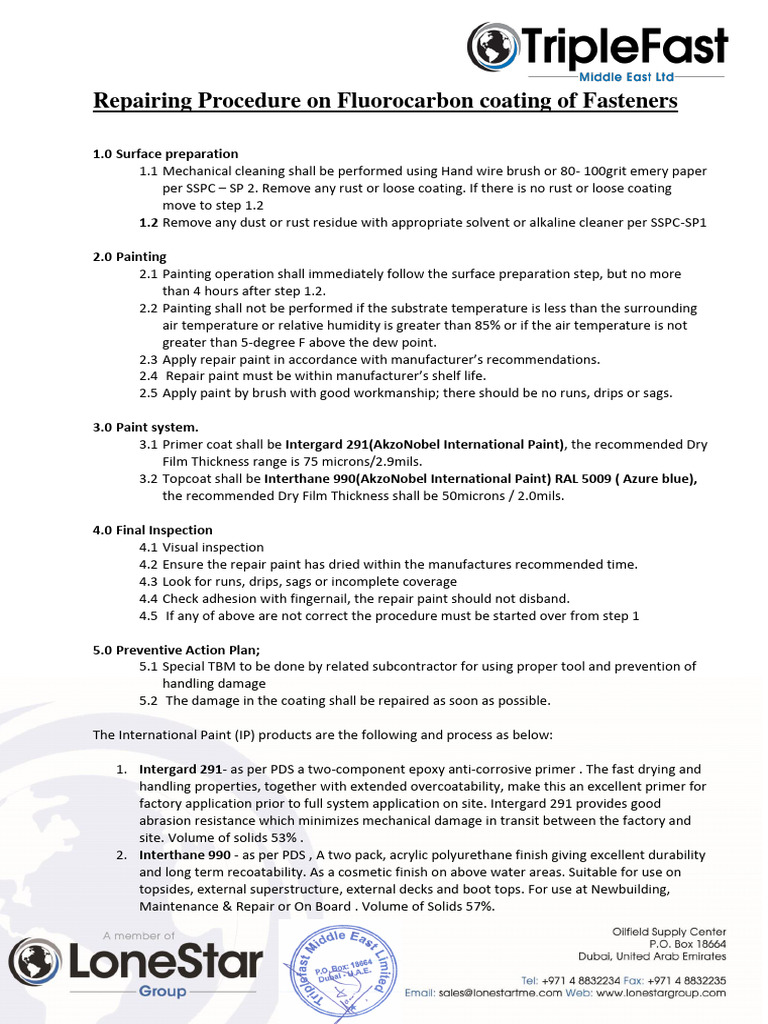 PTFE Coating Repairing Procedure PDF Paint Procedural Knowledge