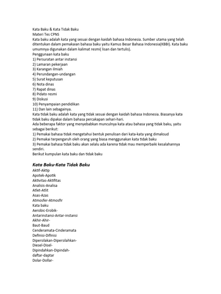 Panduan Kata Baku dan Tidak Baku PDF Seni & Disiplin Bahasa