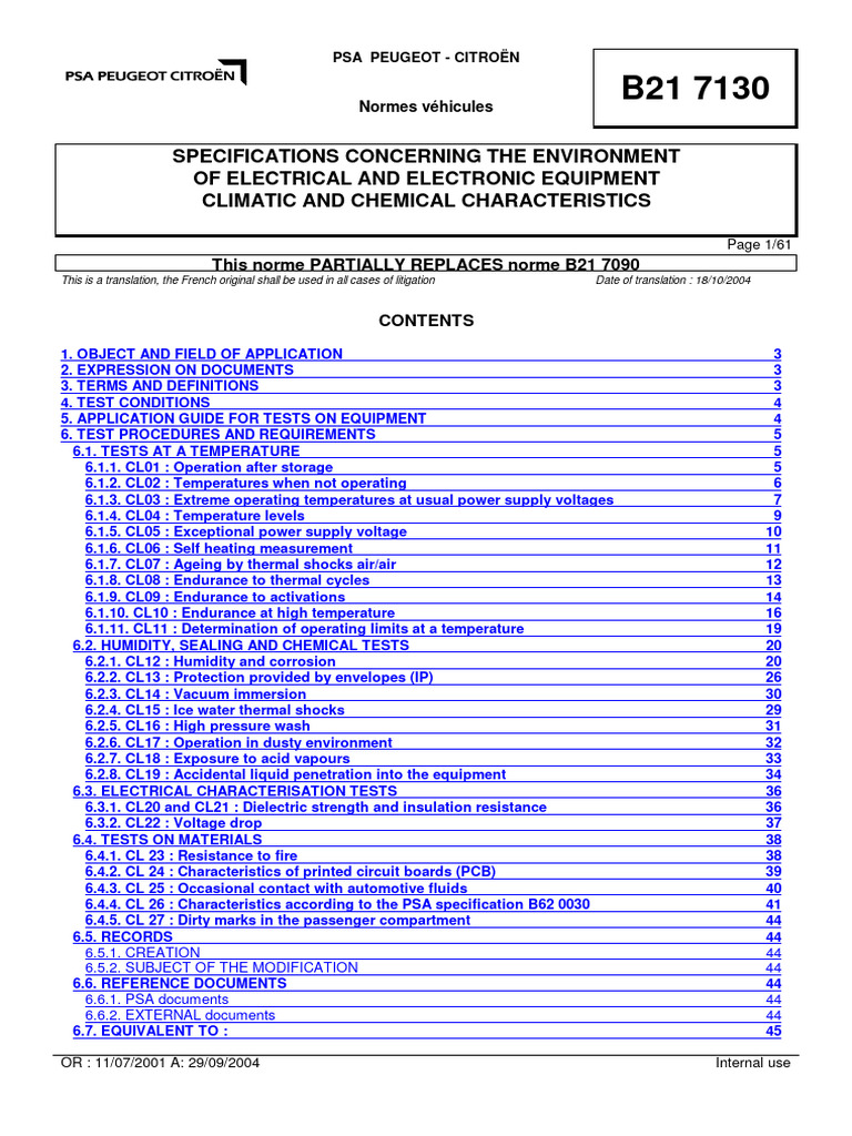 Specifications Concerning The Environment of Electrical and Electronic
