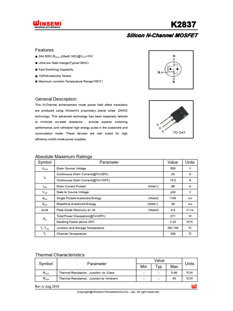 K K K K283 283 283 2837 7 7 7: Features | PDF | Mosfet | Field Effect ...