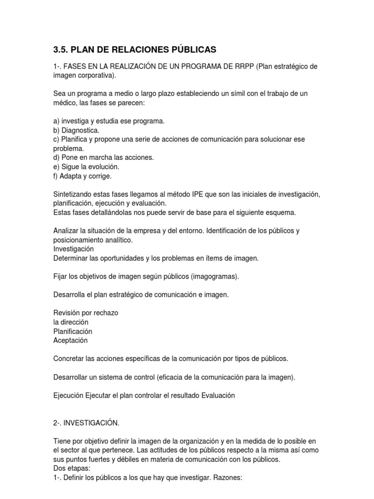 Plan de Las Relaciones Publicas Recursos humanos Planificación