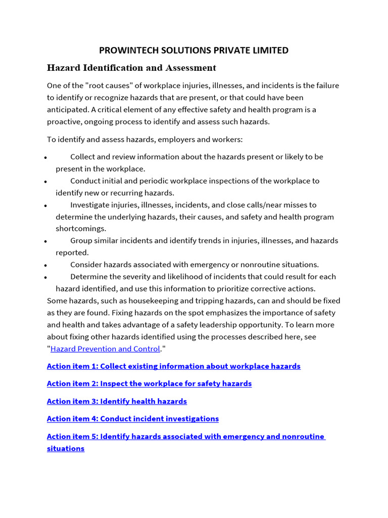 Hazard Identification and Assessment | PDF | Occupational Safety And
