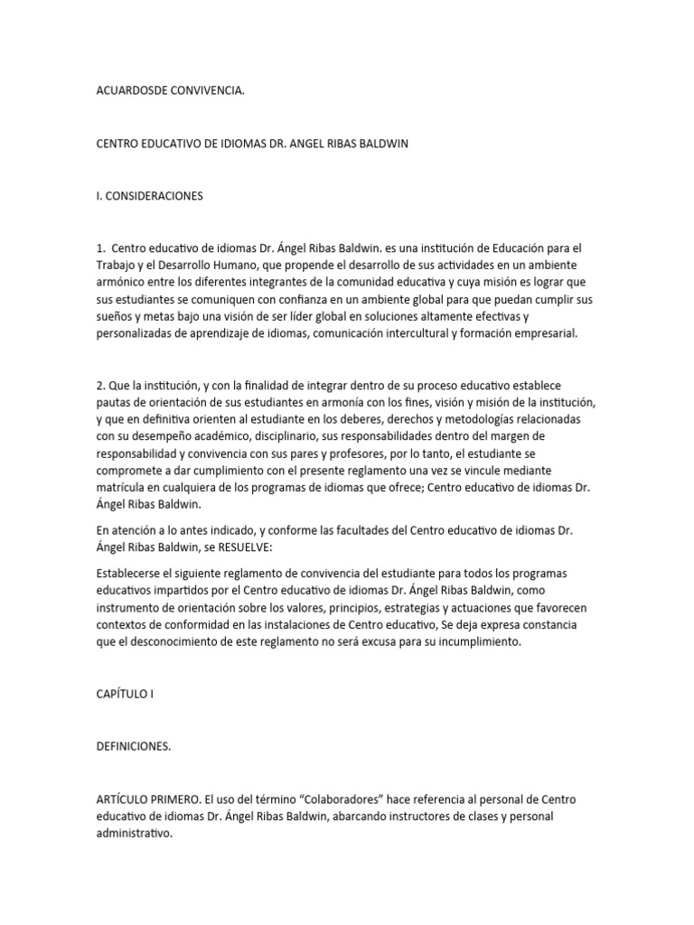 Reglamento y Manual de Convivencia Del Estudiante | PDF | Institución ...
