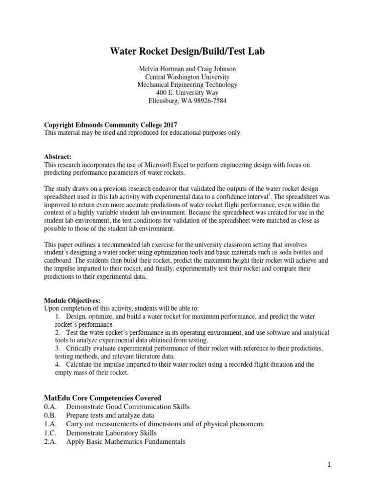 Water Rocket Design PDF Spreadsheet Rocket