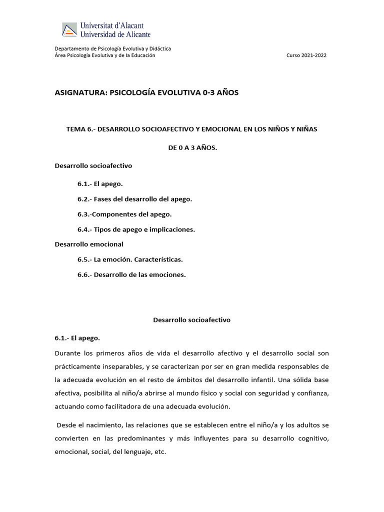 Desarrollo emocional en niños 0-3 años | PDF | Teoría de apego | Las ...