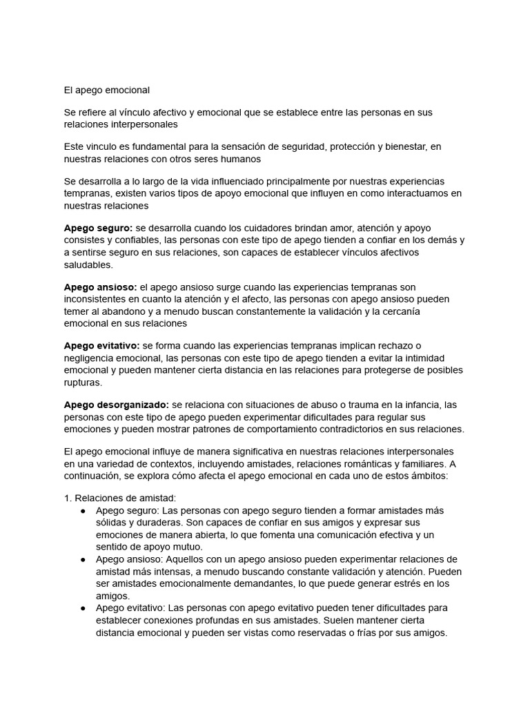 El Apego Emocional | PDF | Teoría de apego | Las emociones