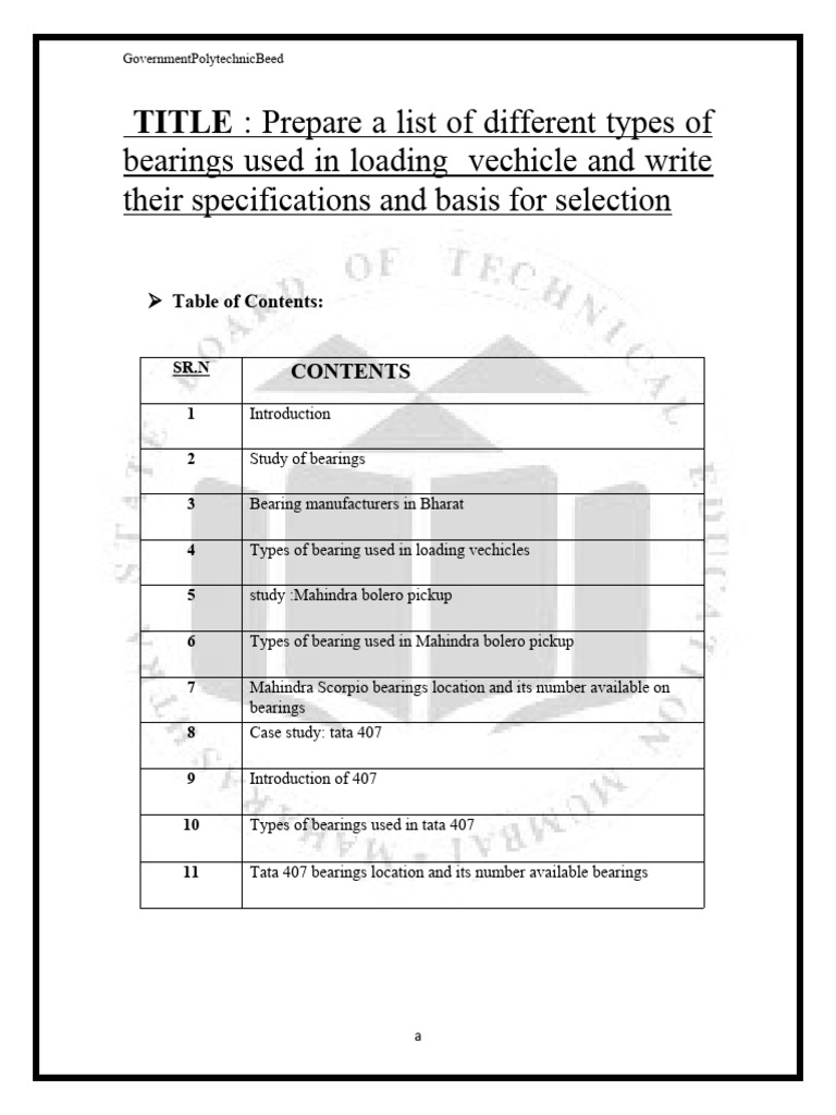 Elements of Machine Micro Project PDF Axle Bearing (Mechanical)