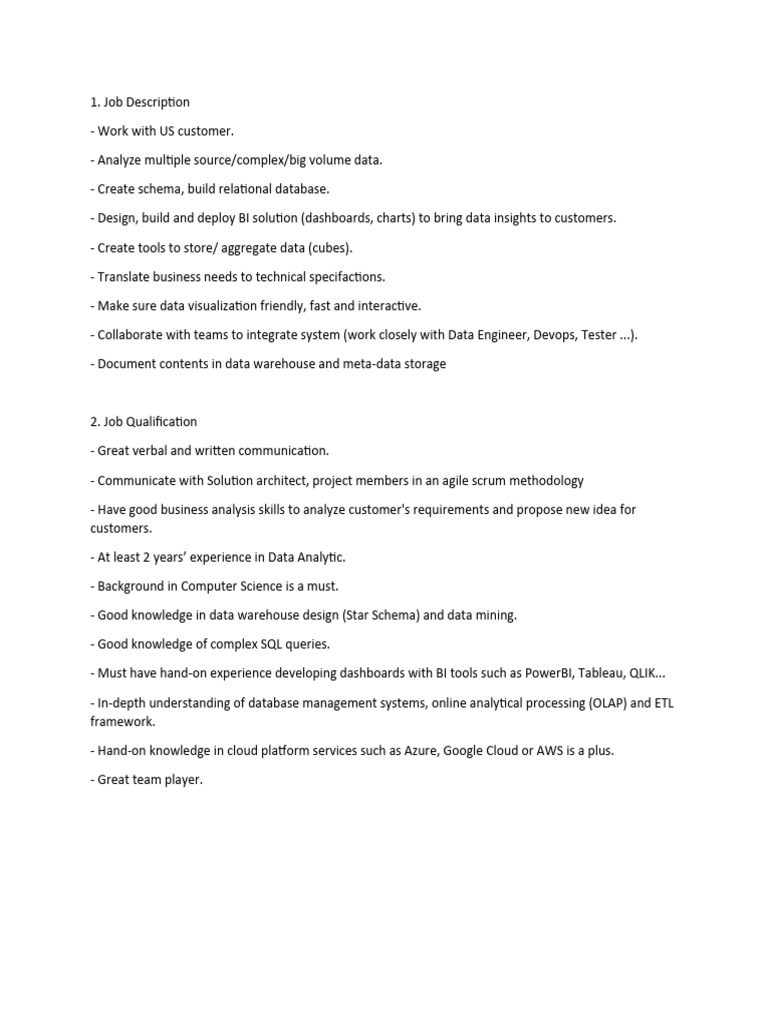 Senior Bi Developer Job Description Pdf