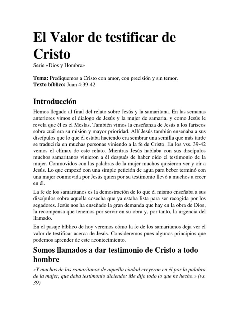 El Valor de Testificar de Cristo PDF Jesús Fe
