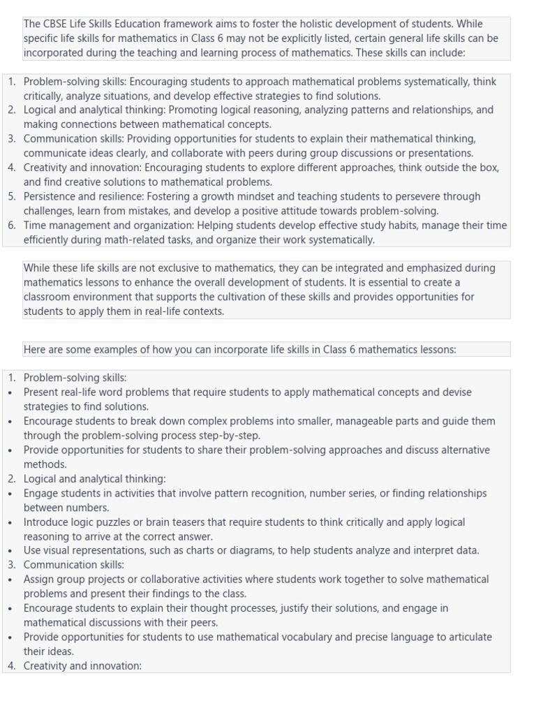 Life Skills PDF Mathematics Creativity