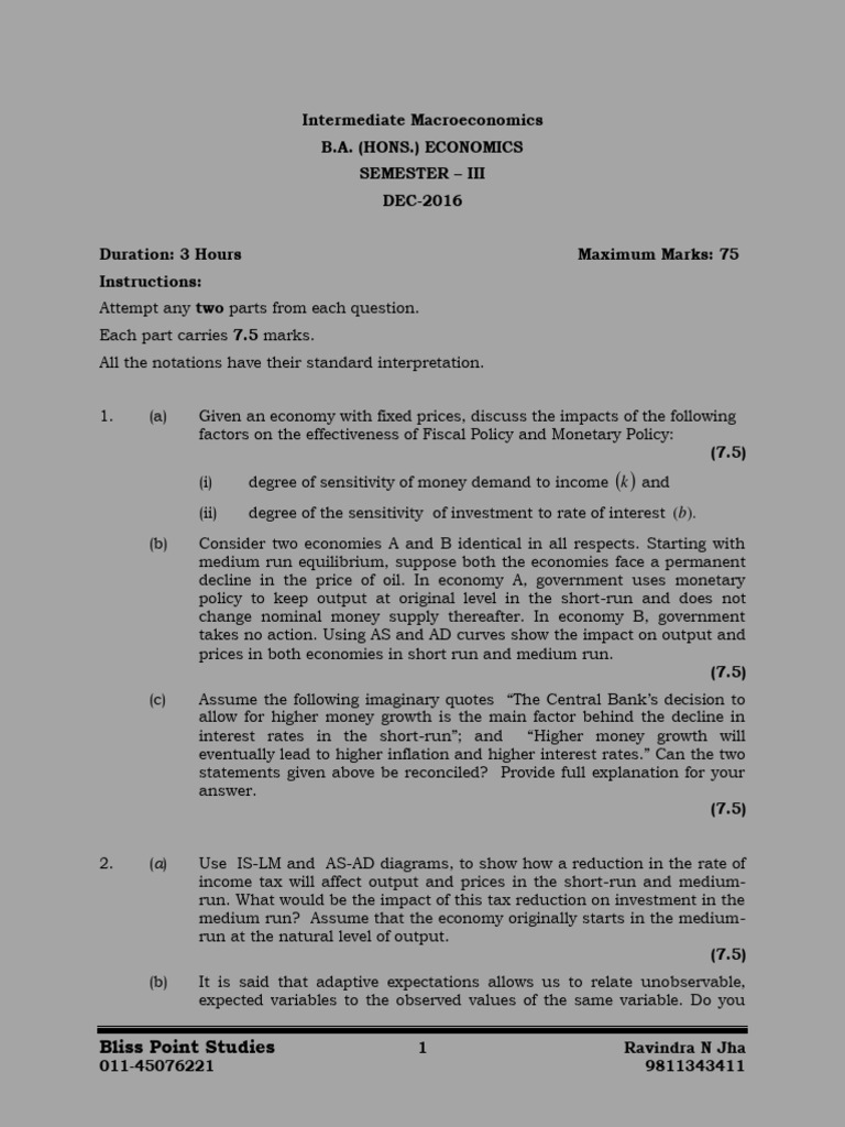 2023-09-03 Macroquestionpaper2016 | PDF | Exchange Rate | Long Run And ...