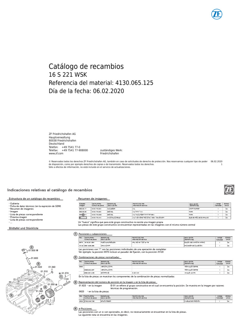 Catálogo de Recambios ZF 16 S 221 WSK | PDF | Bienes manufacturados