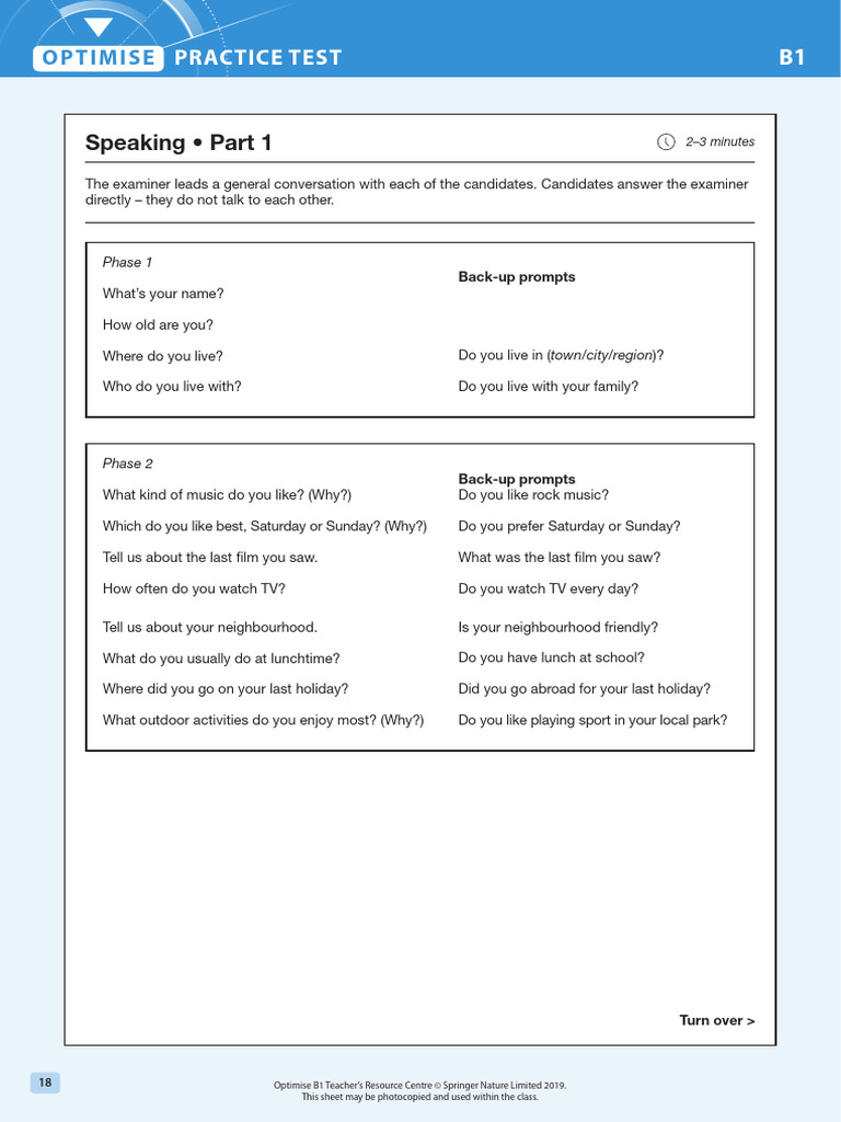 B1 Speaking Practice Test Guide | PDF | Human Communication