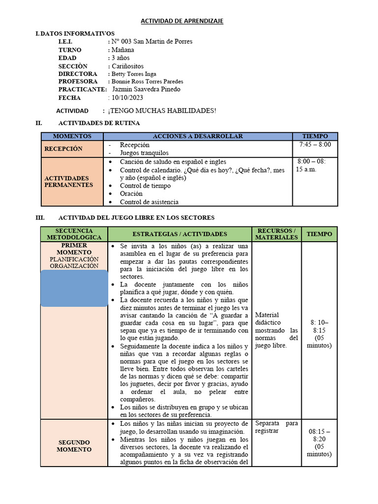 Actividades de Aprendizaje para Niños de 3 Años | PDF | Evaluación ...