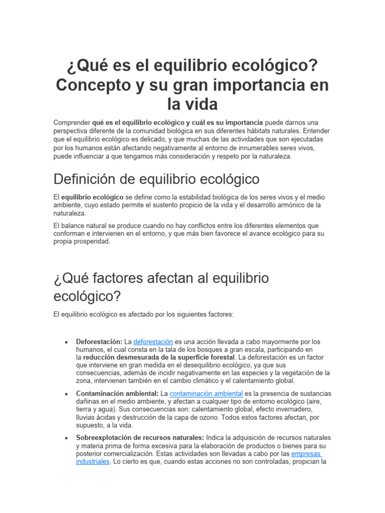 Qué Es El Equilibrio Ecológico | PDF | Entorno natural | Ecología