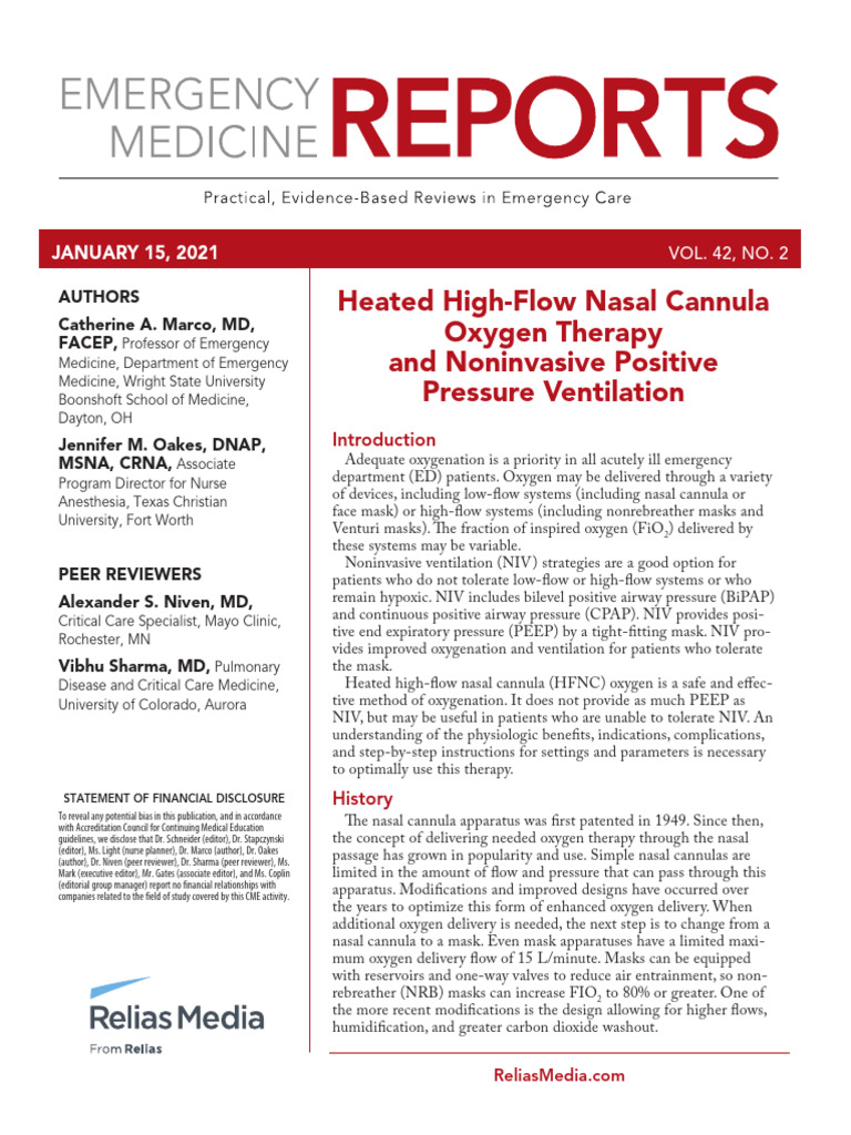 2021 EMR HighFlow Nasal Cannula Oxygen Therapy PDF Respiratory