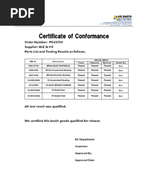 Certificate of Conformance