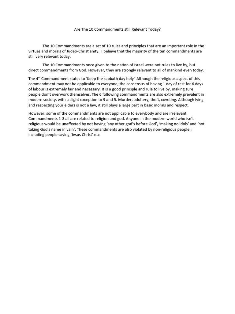 Are The 10 Commandments Still Relevant Today Essay