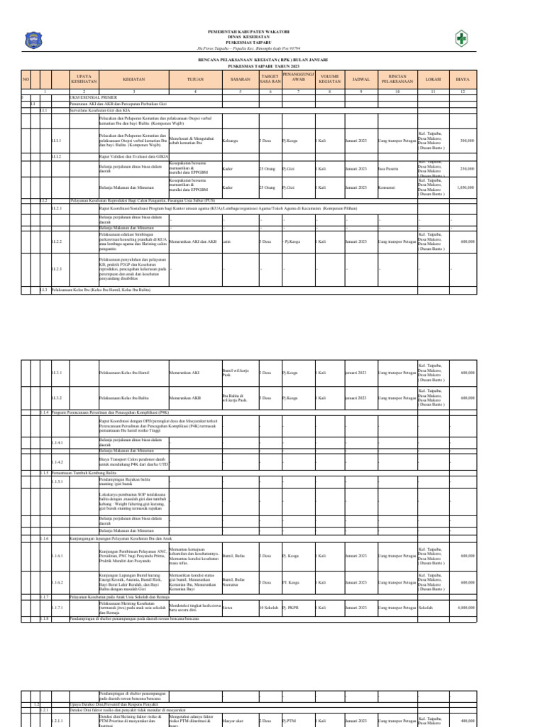 RPK Bulanan ..Kegiatan Puskesmas Taipabu 2023 | PDF