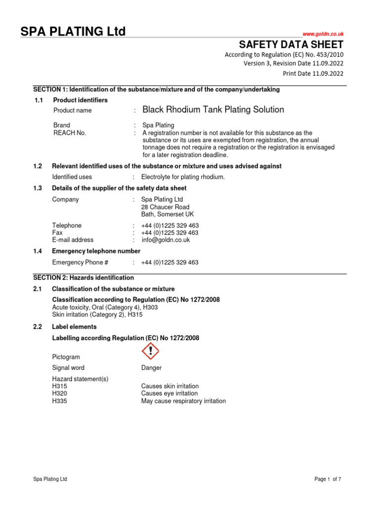 Black Rhodium Tank Plating Solution PDF Occupational Safety And Health Workplace