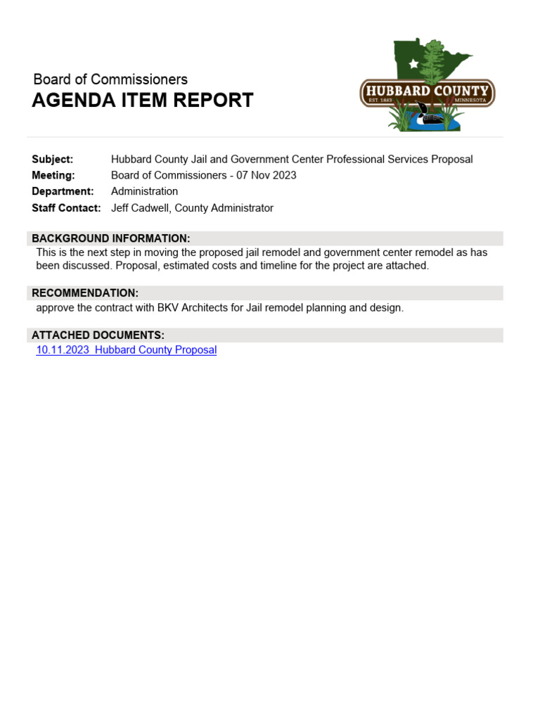 Hubbard County Jail and Government Center Professional Services