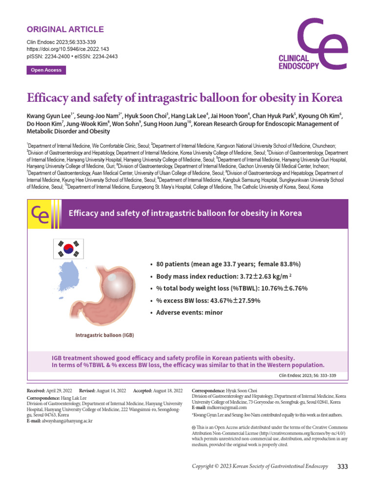 Efficacy and Safety of Intragastric Balloon For Obesity in Korea | PDF ...