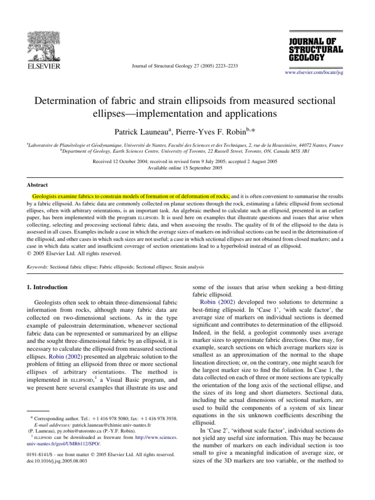2005 Determination of Fabric and Strain Ellipsoids From Measured