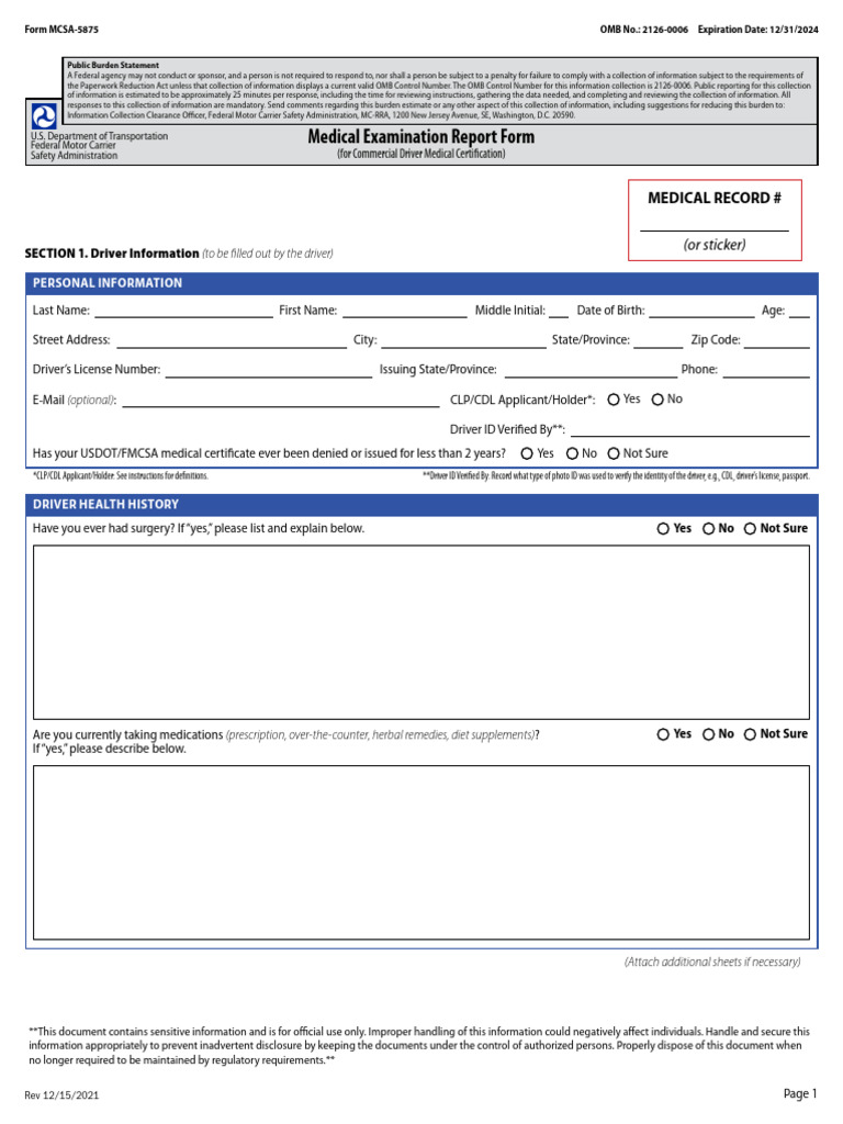 MedicalExamination and Certificate PDF Chronic Condition Clinical