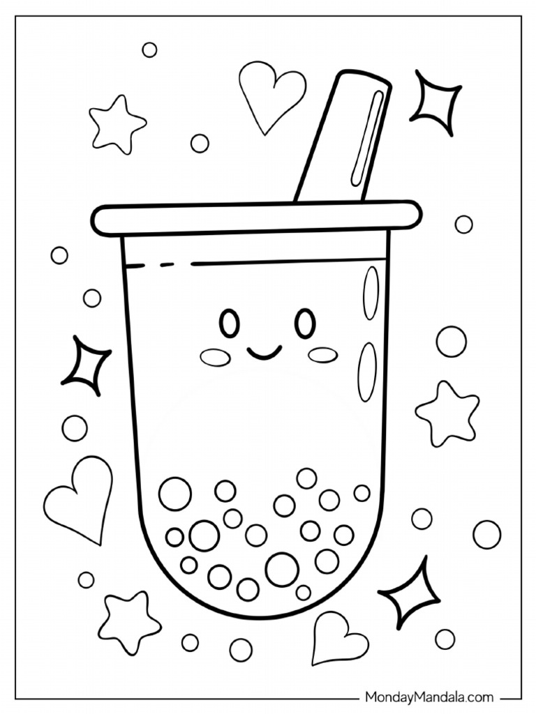 Cartoon Boba Tea Coloring Page | PDF