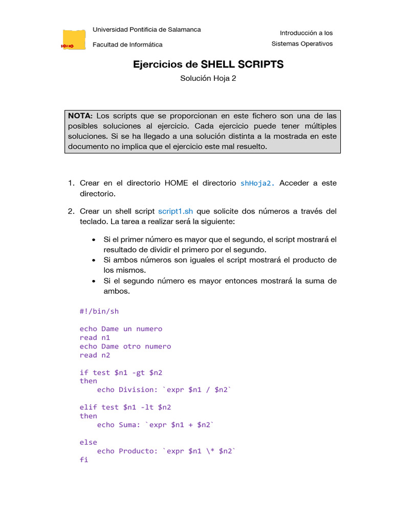 2 SOLUCION Ejercicios SHELL SCRIPTS | PDF | Archivo de computadora ...