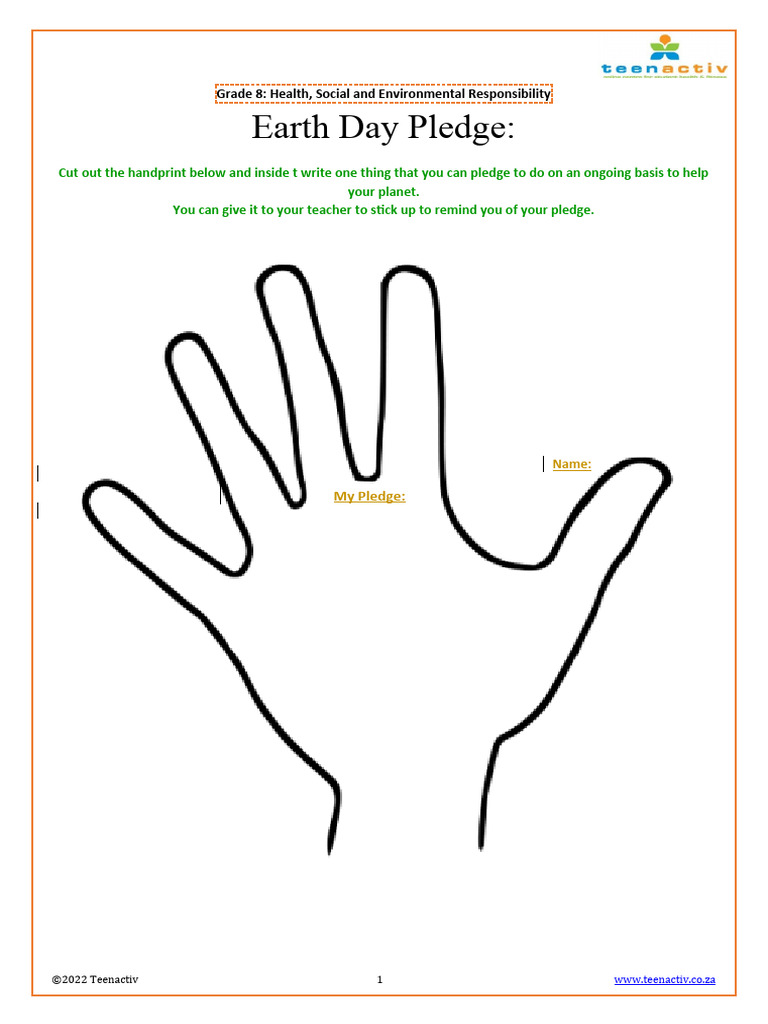 Earth Day Pledge for Grade 8 Students | PDF
