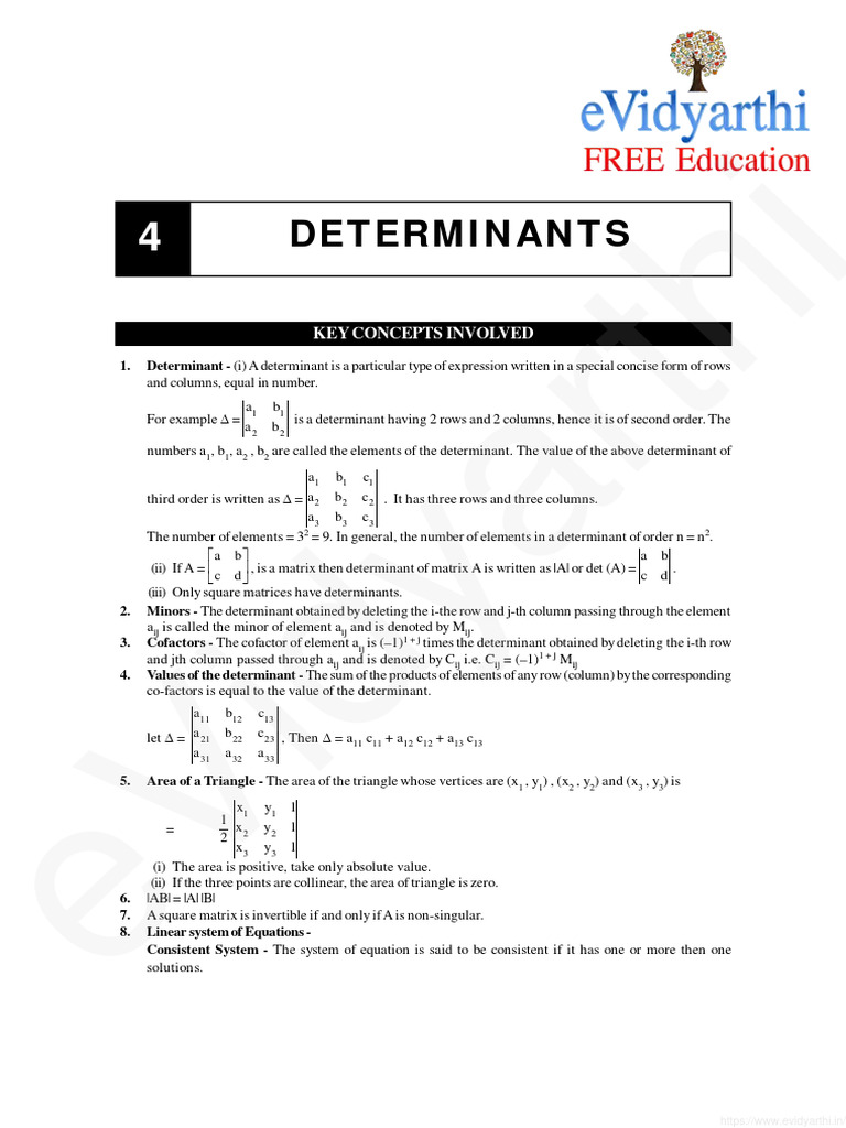 Class 12 Chapter 4 Maths Important Formulas | PDF | Determinant ...