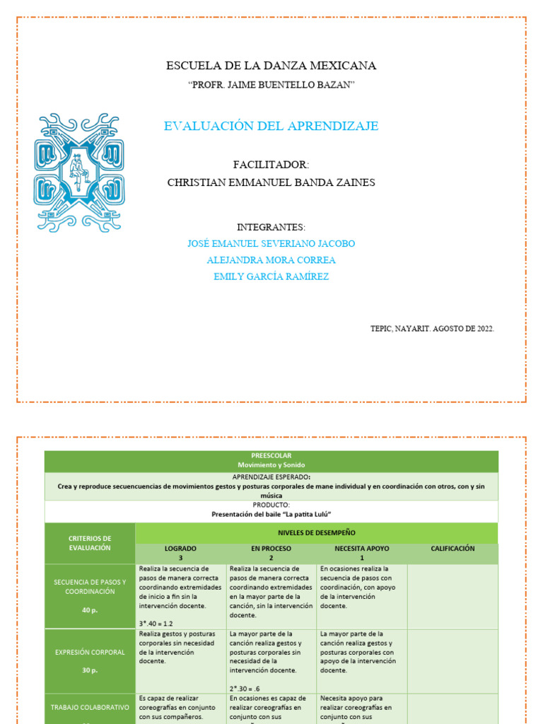 Evaluación de Aprendizaje en Danza Infantil | PDF | Bailes | Las artes ...