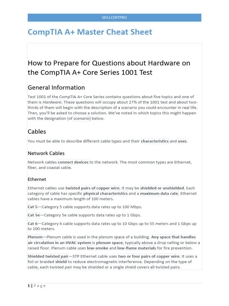 CompTIA A Master Cheat Sheet | PDF | Usb | Hdmi