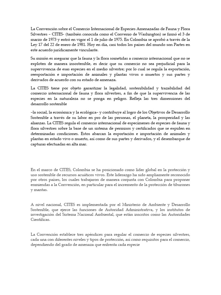 La Convención Sobre El Comercio Internacional de Especies Amenazadas de