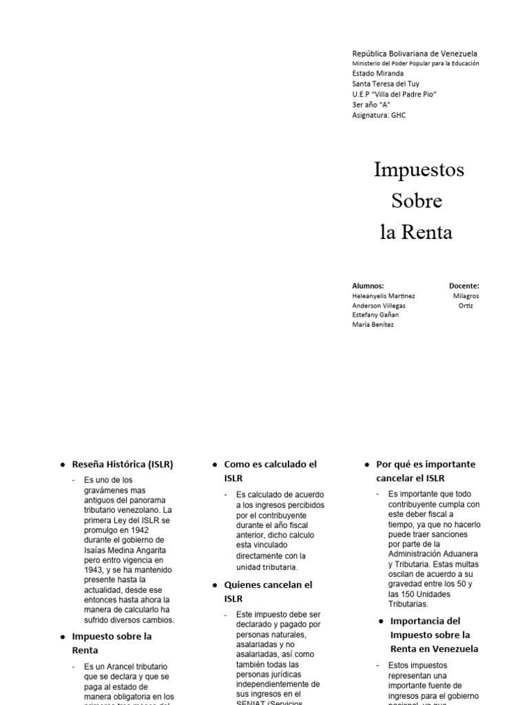 Impuesto sobre la Renta en Venezuela | PDF | Impuestos | Venezuela