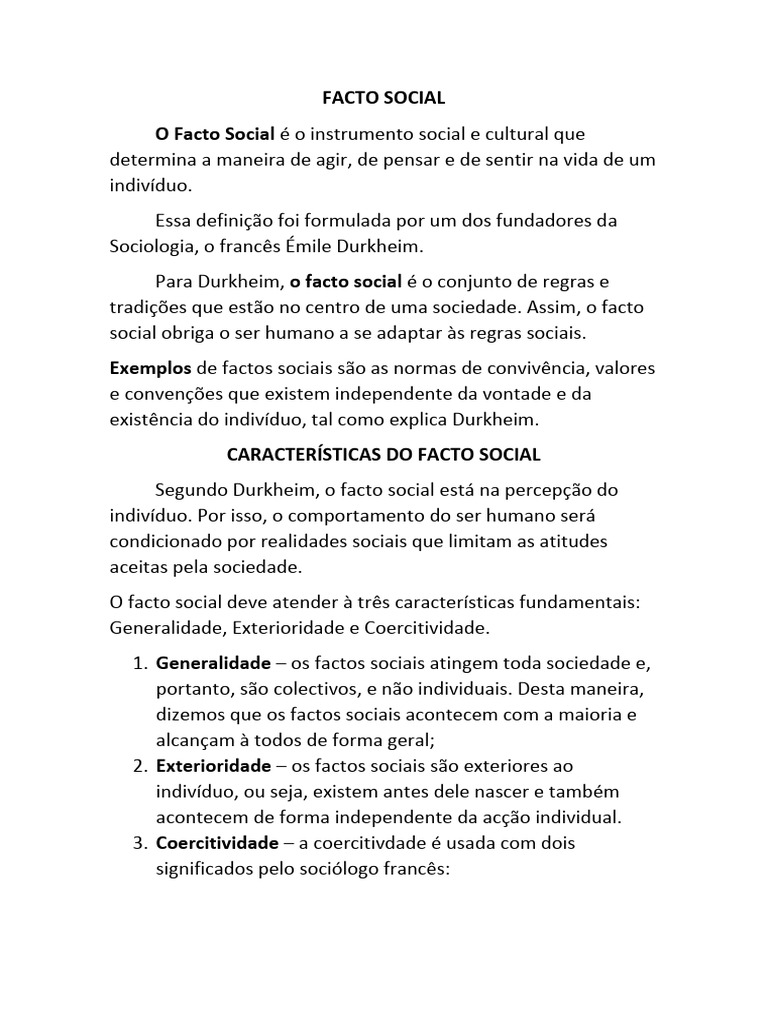 Características dos Fatos Sociais de Durkheim | PDF | Émile Durkheim ...