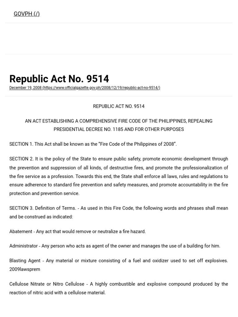 RA 9514 Fire Code of The Philippines PDF Fire Safety Fires