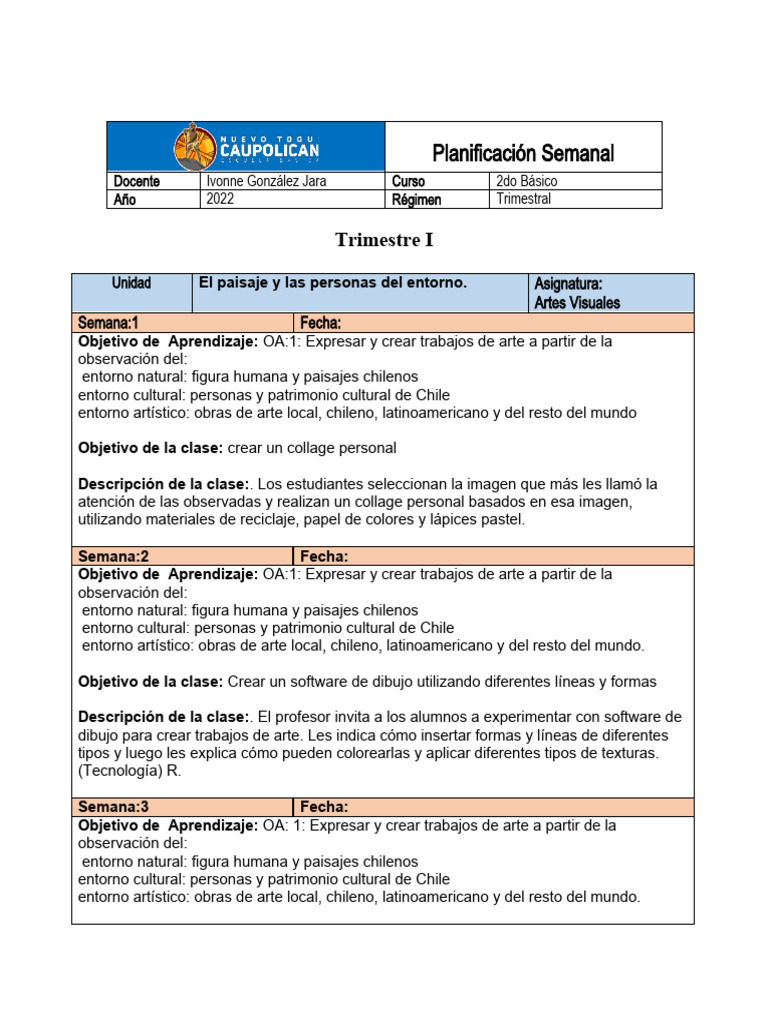 planificaci-n-semanal-artes-visuales-pdf-chile-paisaje