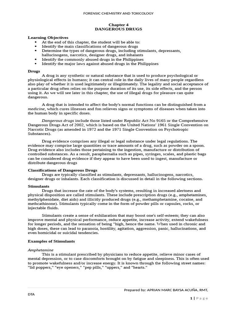 Chapter 4: Dangerous Drugs Overview | PDF | Morphine | Stimulant