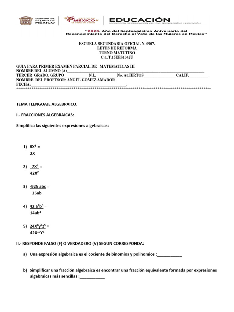 Guia de de Primer Examen Parcial de Mate III | PDF | Funciones ...