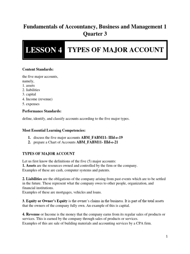 Major Account Types in Accounting | PDF | Expense | Equity (Finance)