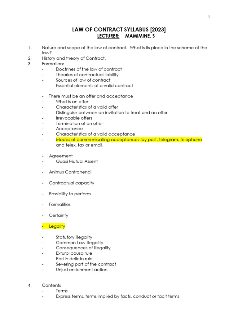Contract Law Module Outline Download Free Pdf Justice Crime