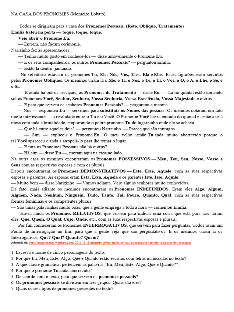 Na Casa Dos Pronomes | PDF | Pronome | Morfologia linguística