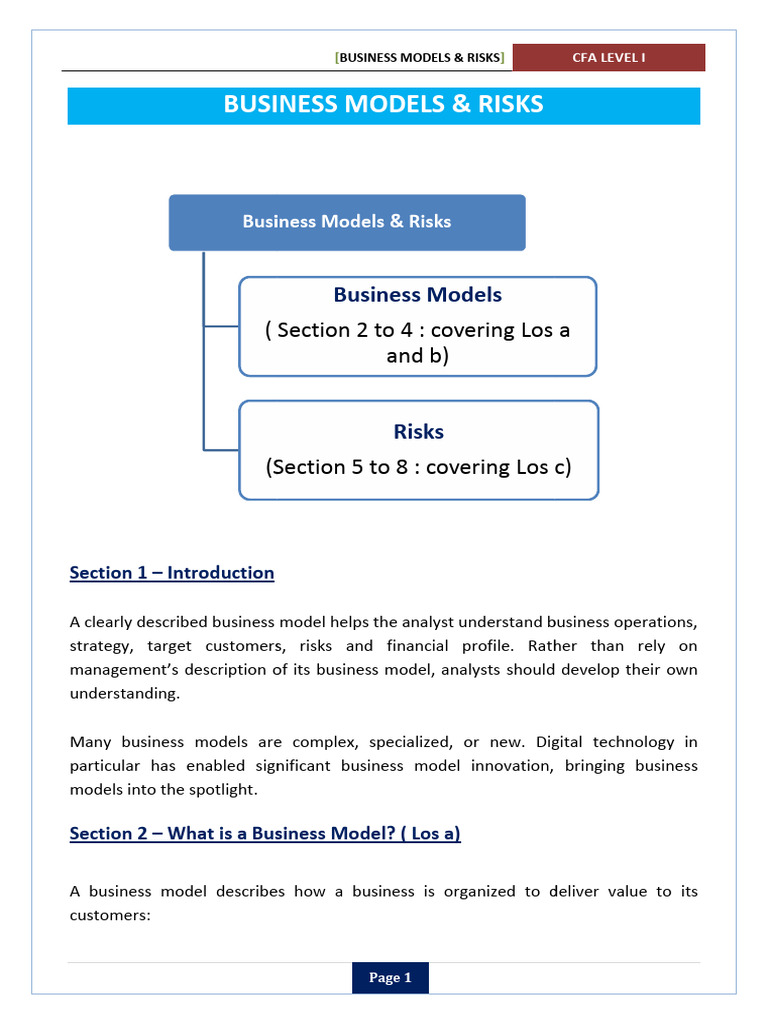 Business Models & Risks Note | PDF | Financial Risk | Pricing