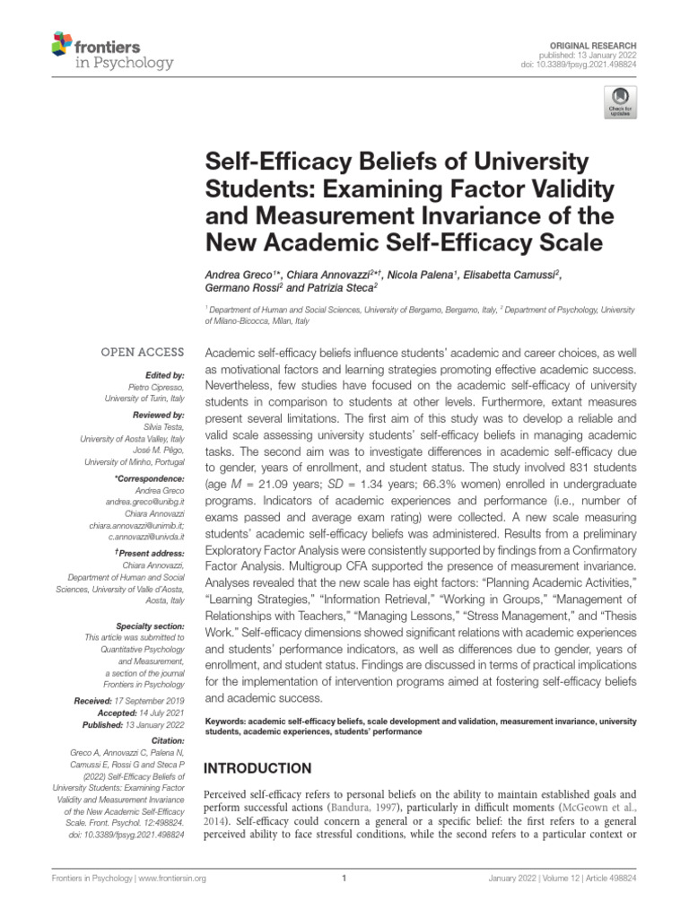 Academic Self-Efficacy Scale Validation | PDF | Self Efficacy | Cognition