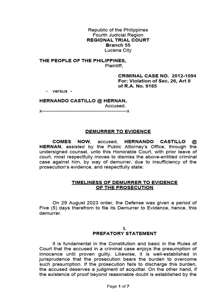 Demurrer to Evidence: Castillo Case | PDF | Burden Of Proof (Law ...