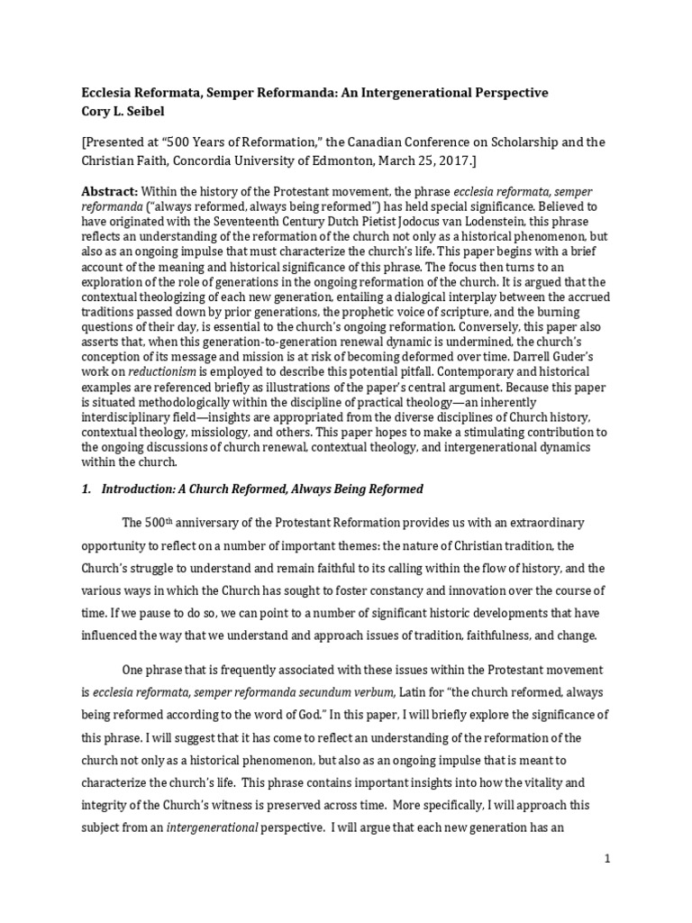 Ecclesia Reformata Semper Reformanda An Download Free PDF Calvinism
