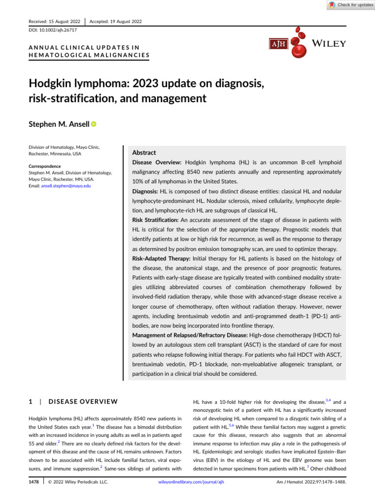 American j hematol 2022 ansell hodgkin lymphoma 2023 update on