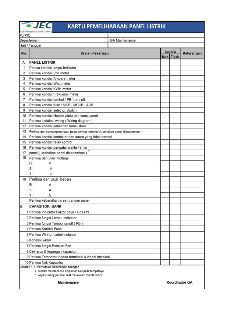 Kartu Pemeliharaan Panel Listrik | PDF